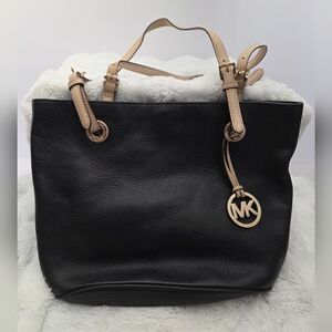 Michael Kors Black and Tan Tote Bag with Gold Hardware